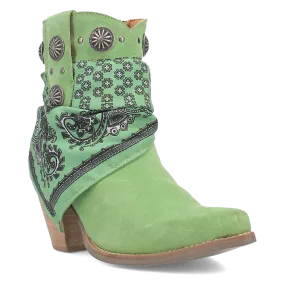 Bandida Lime Suede Silver Concho Bandana Wrapped Booties (DS)