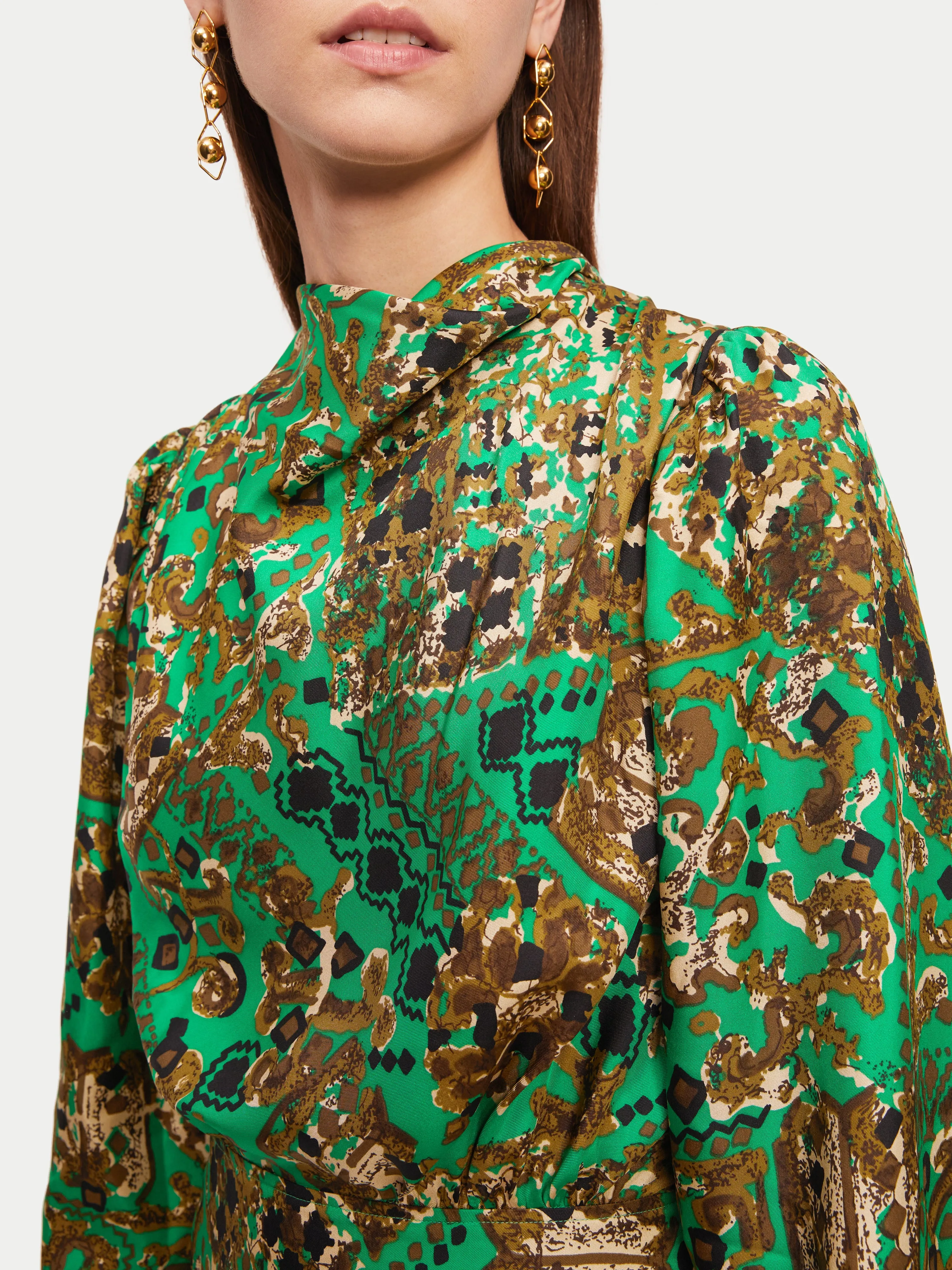 Baroque Arms Silk Mini Dress | Green