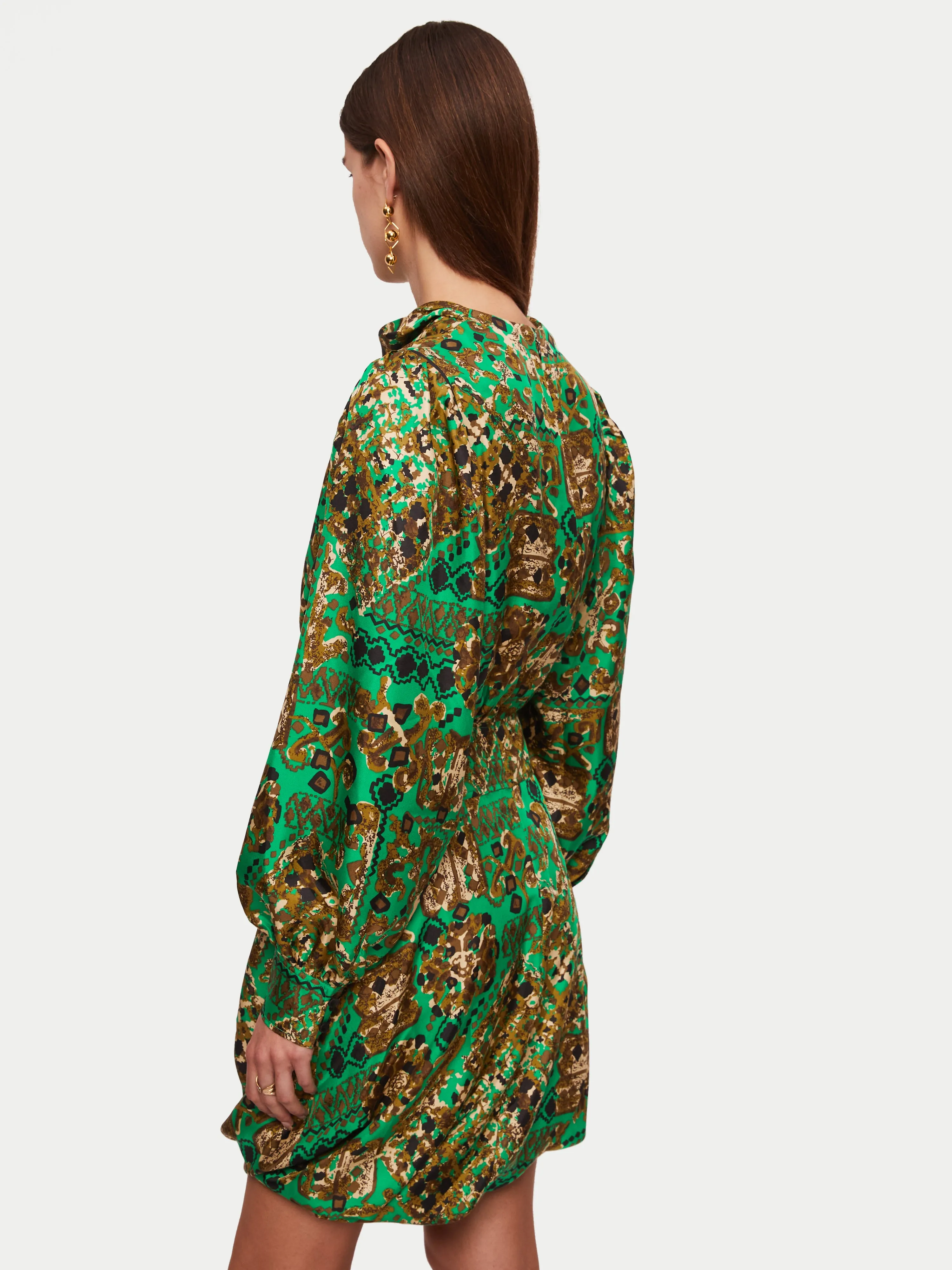 Baroque Arms Silk Mini Dress | Green