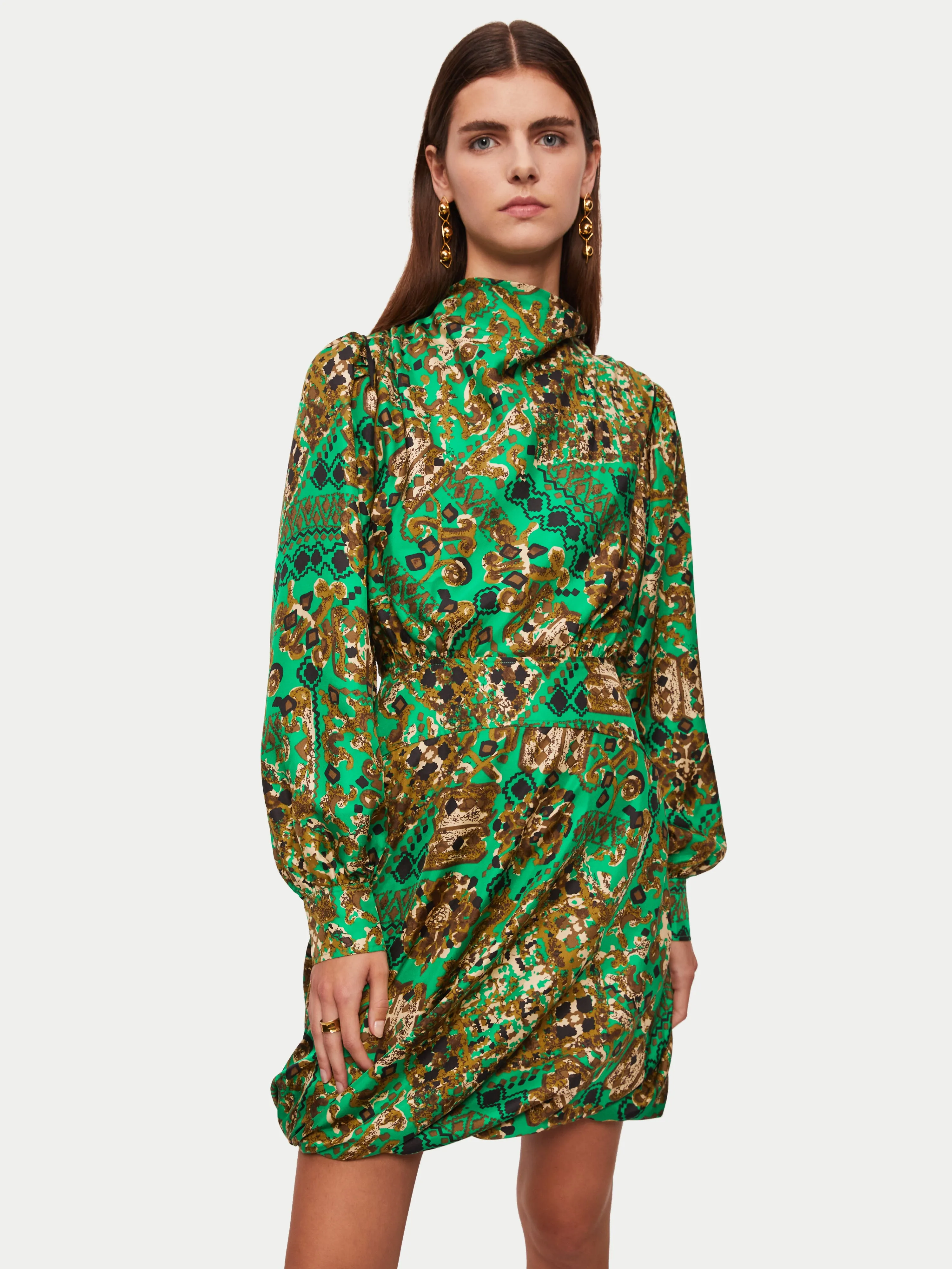 Baroque Arms Silk Mini Dress | Green