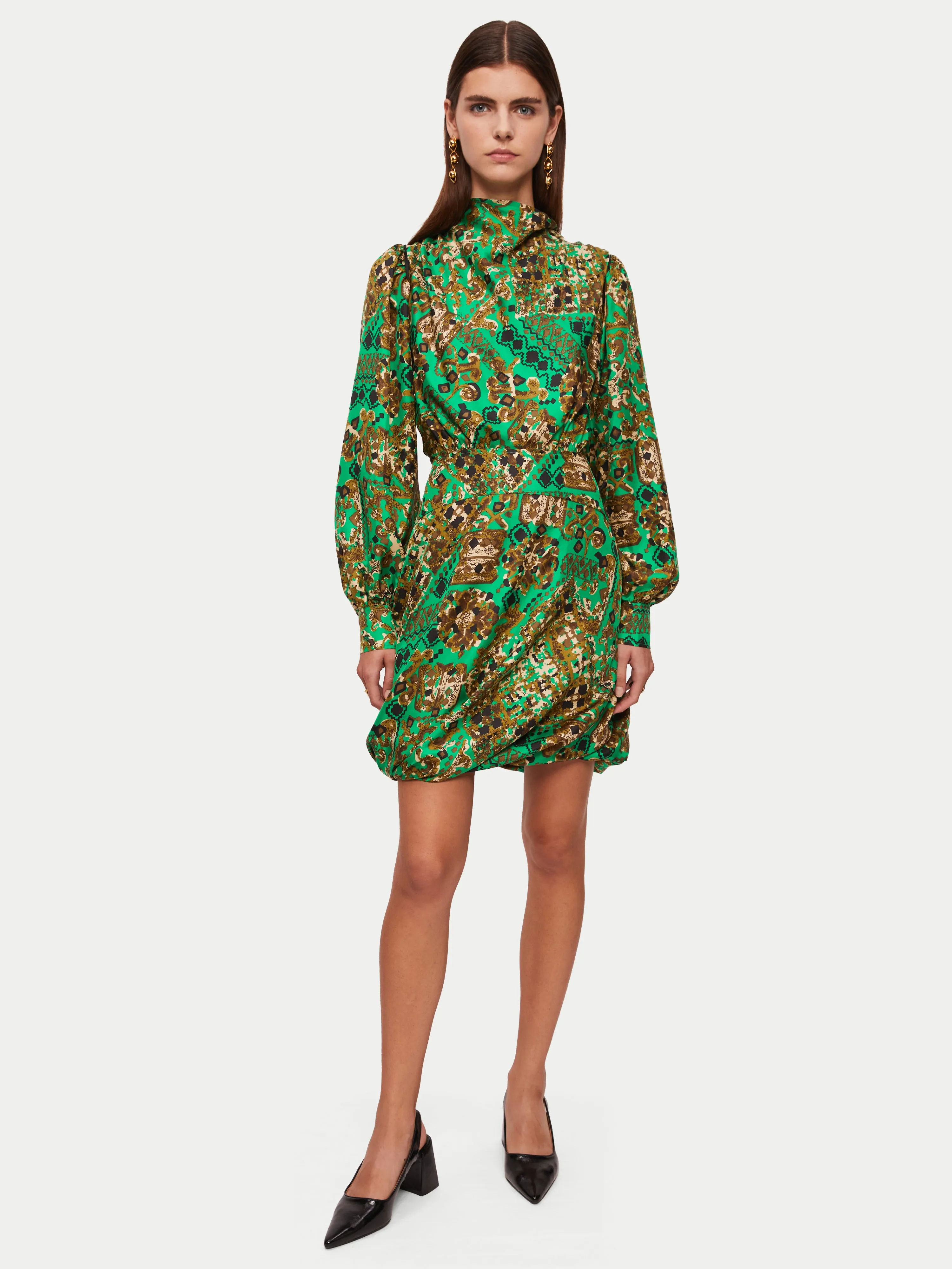 Baroque Arms Silk Mini Dress | Green