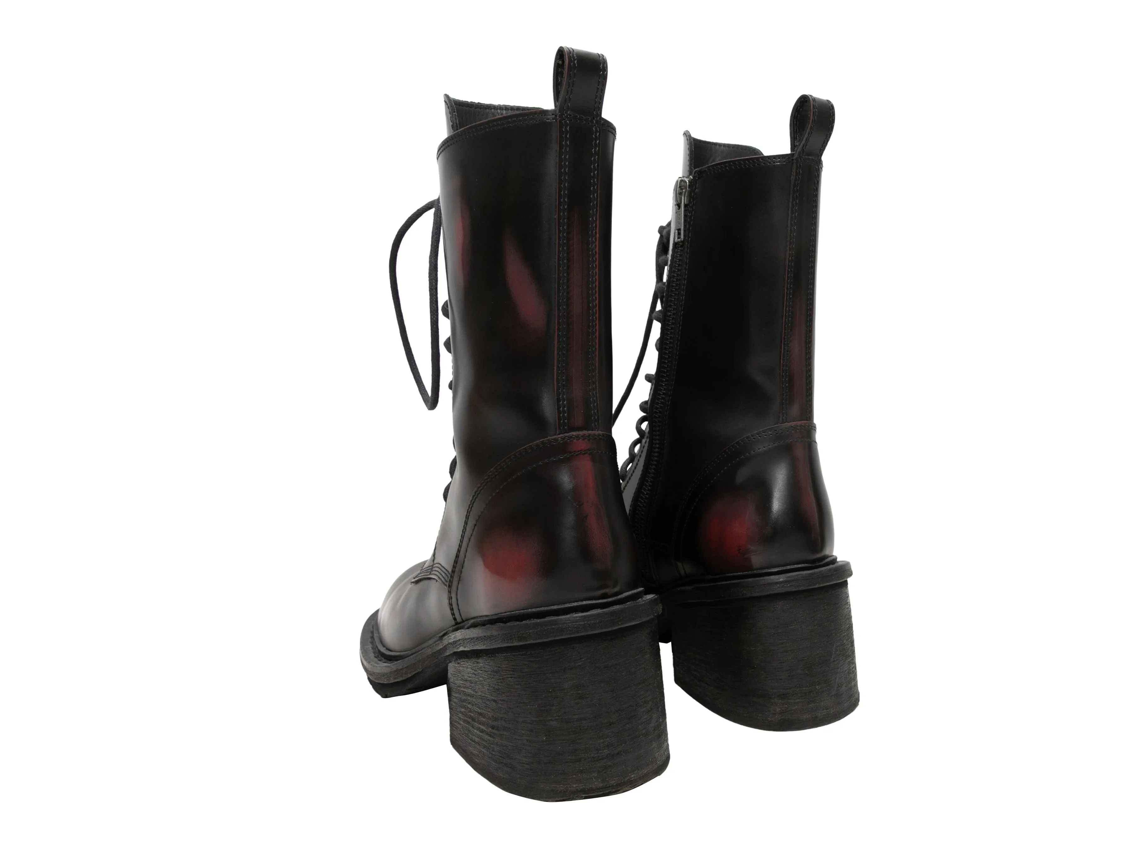 Black & Burgundy Ann Demeulemeester Ombre Combat Boots Size 40