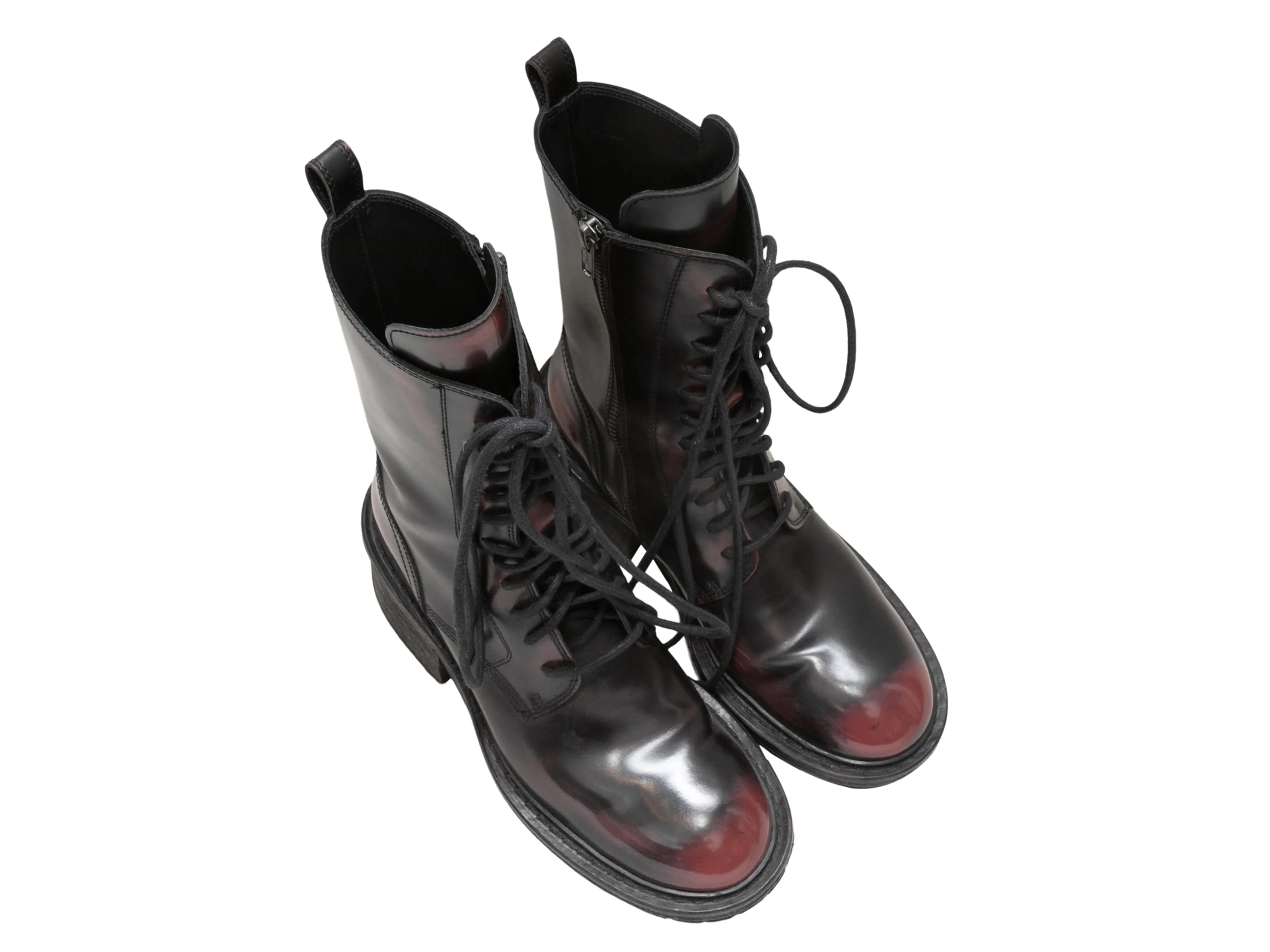 Black & Burgundy Ann Demeulemeester Ombre Combat Boots Size 40