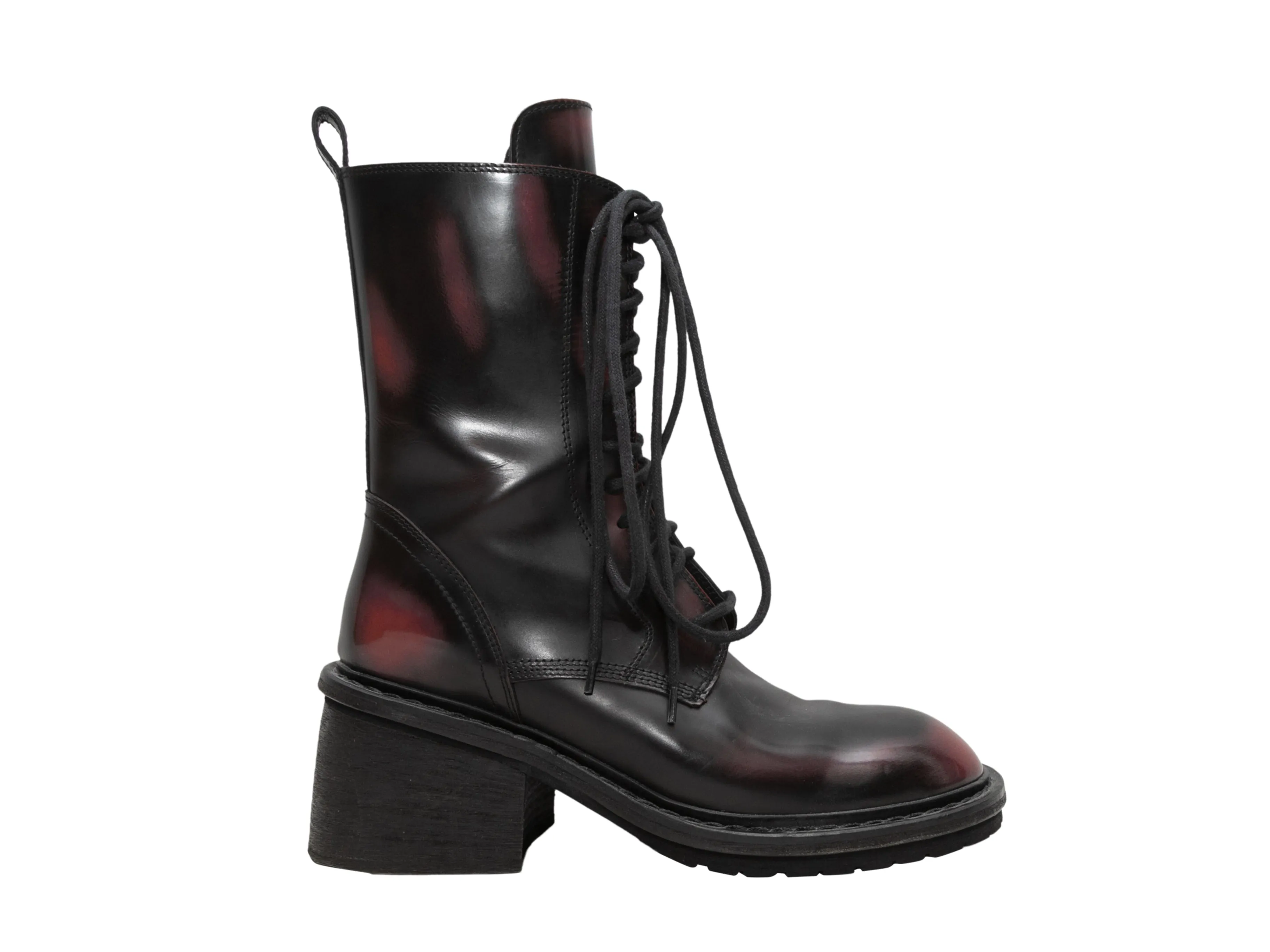 Black & Burgundy Ann Demeulemeester Ombre Combat Boots Size 40
