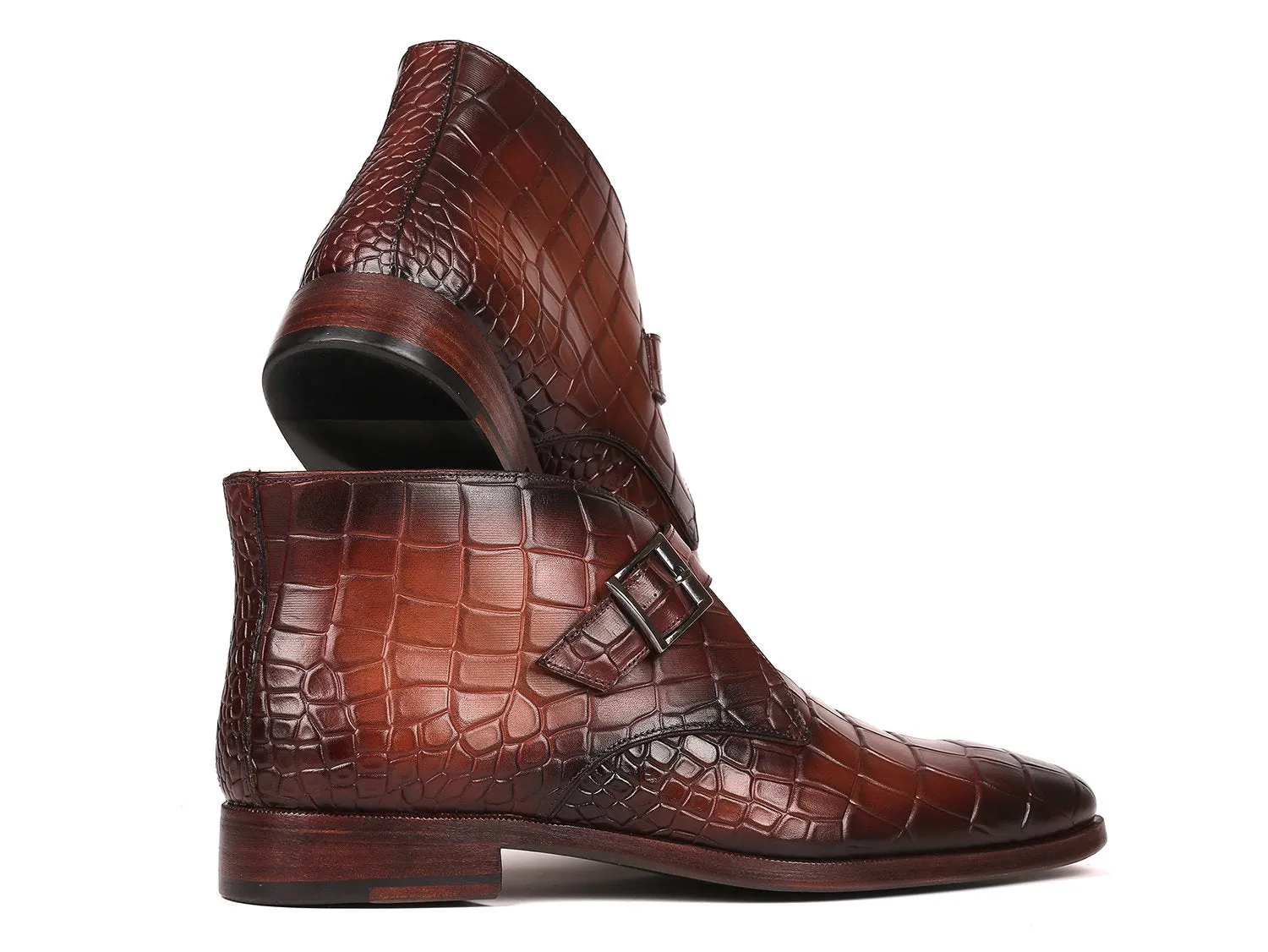 Paul Parkman Brown Crocodile Embossed Ankle Boots