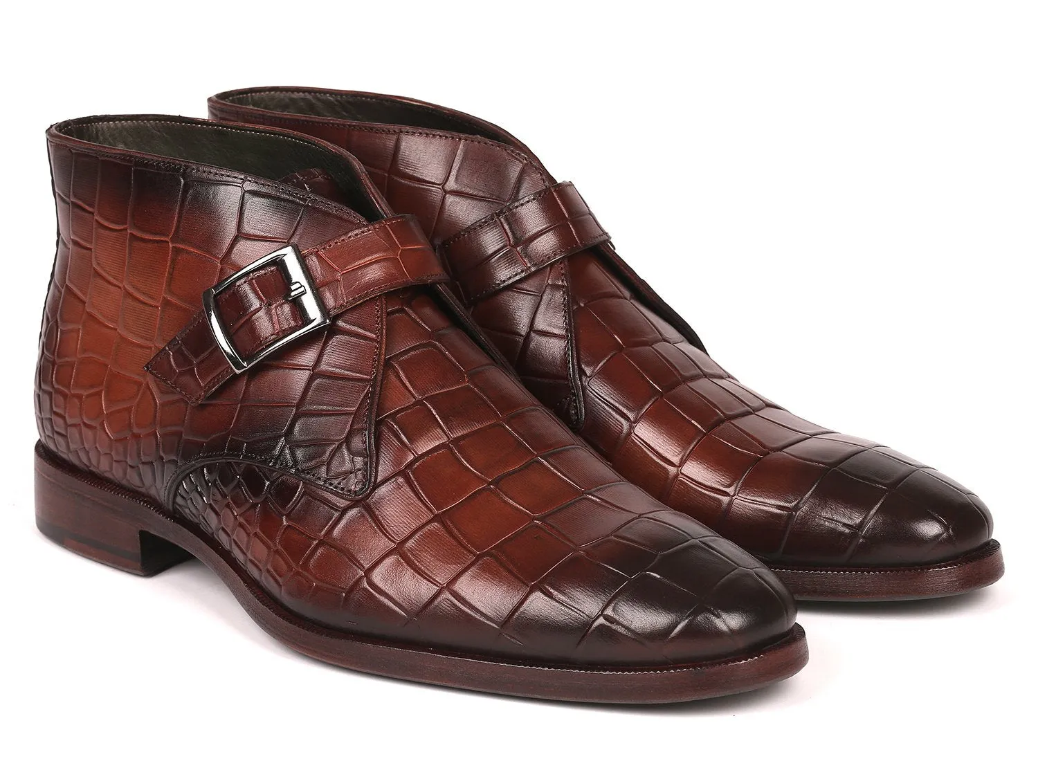 Paul Parkman Brown Crocodile Embossed Ankle Boots