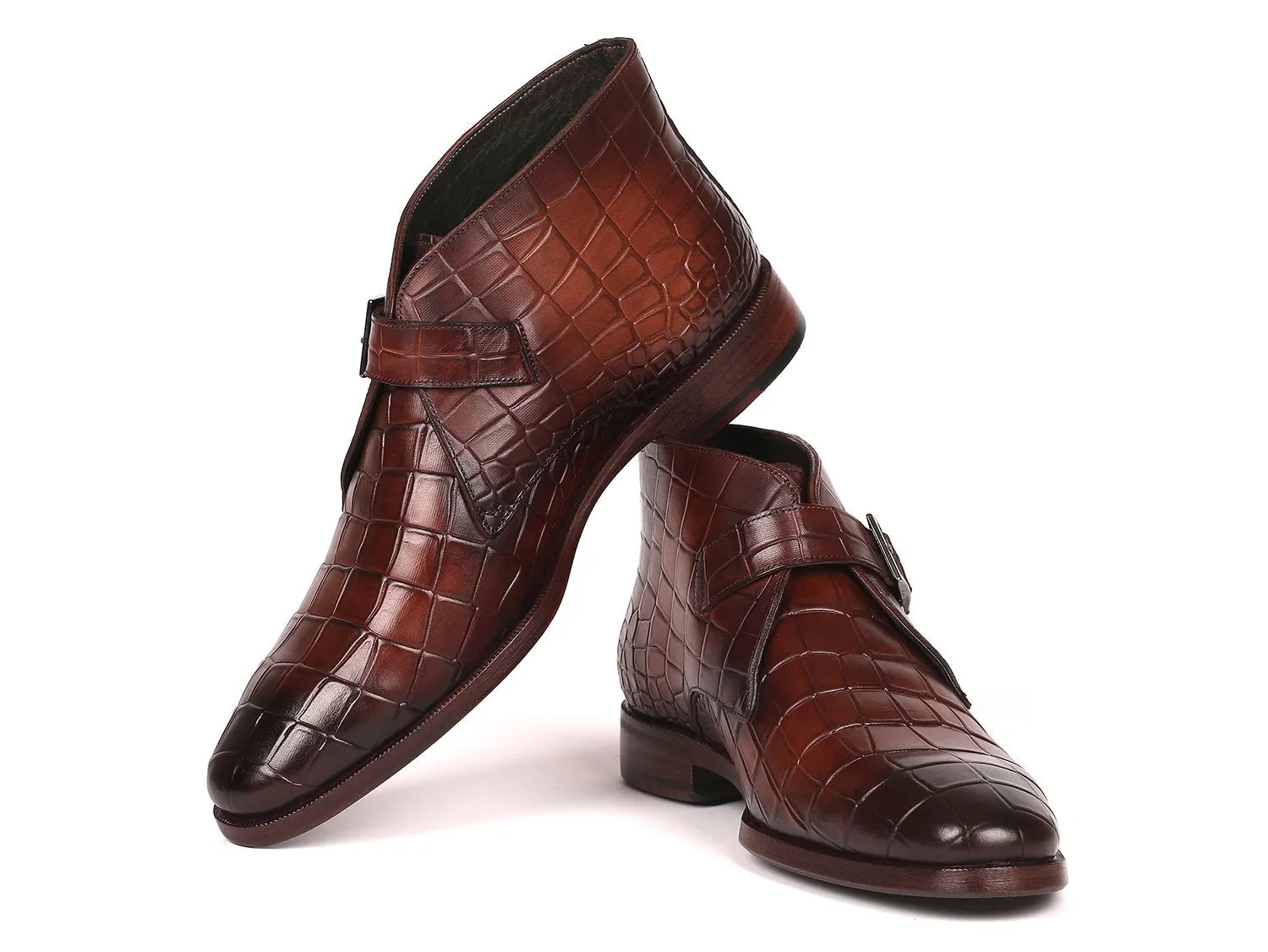 Paul Parkman Brown Crocodile Embossed Ankle Boots