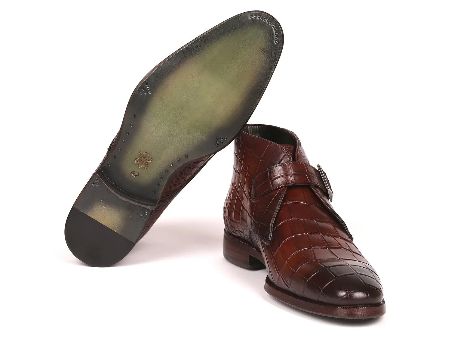 Paul Parkman Brown Crocodile Embossed Ankle Boots