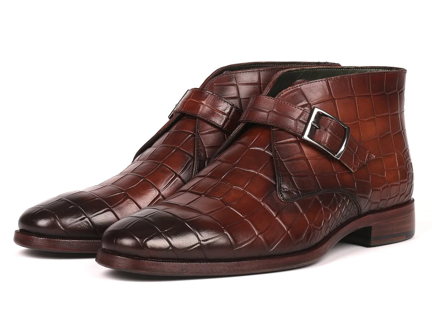 Paul Parkman Brown Crocodile Embossed Ankle Boots