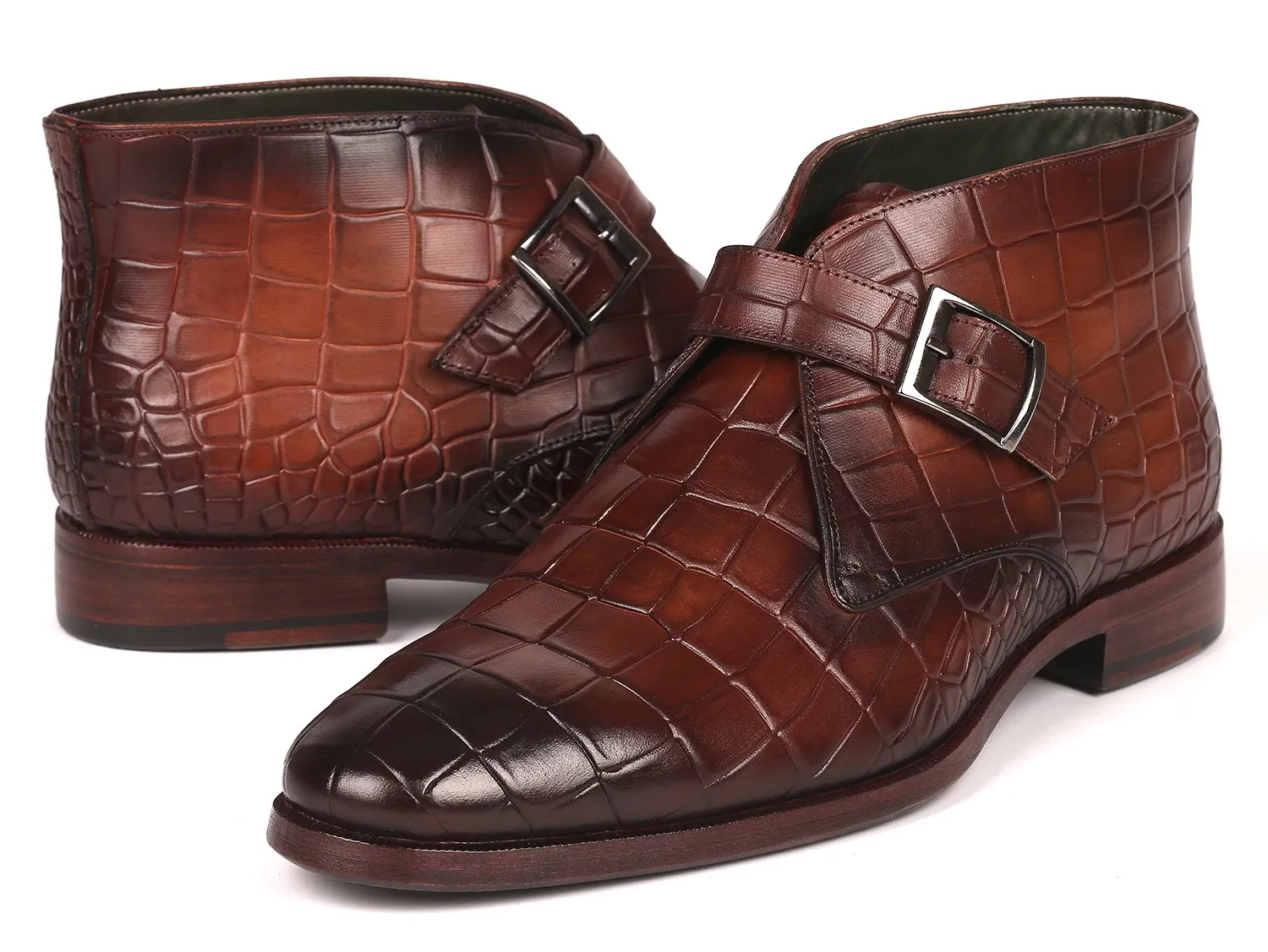 Paul Parkman Brown Crocodile Embossed Ankle Boots