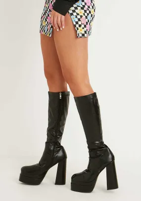 Sasha Black Platform Knee High Boots