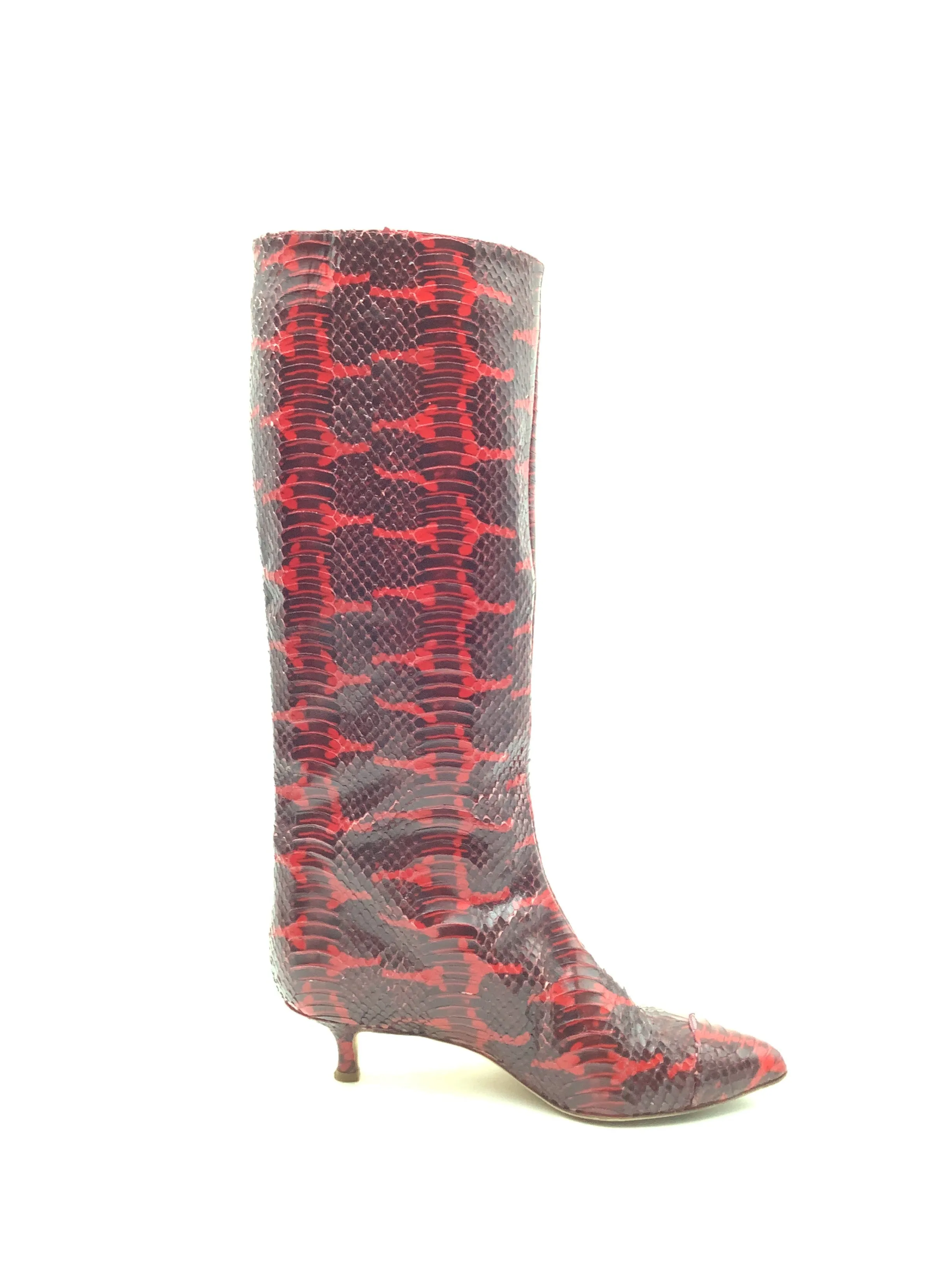 tibi Women's Boots Leather Mid Calf Red Black Animal Print Size: 6.5