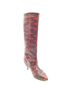 tibi Women's Boots Leather Mid Calf Red Black Animal Print Size: 6.5