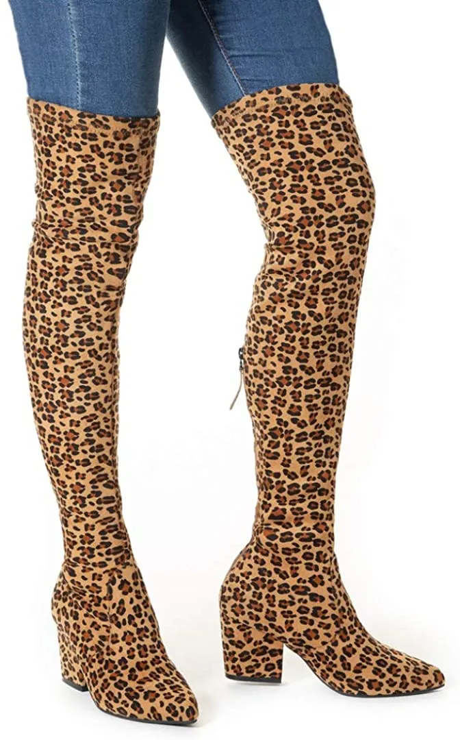 Winter Red Suede Over Knee Chunky Heel Boots