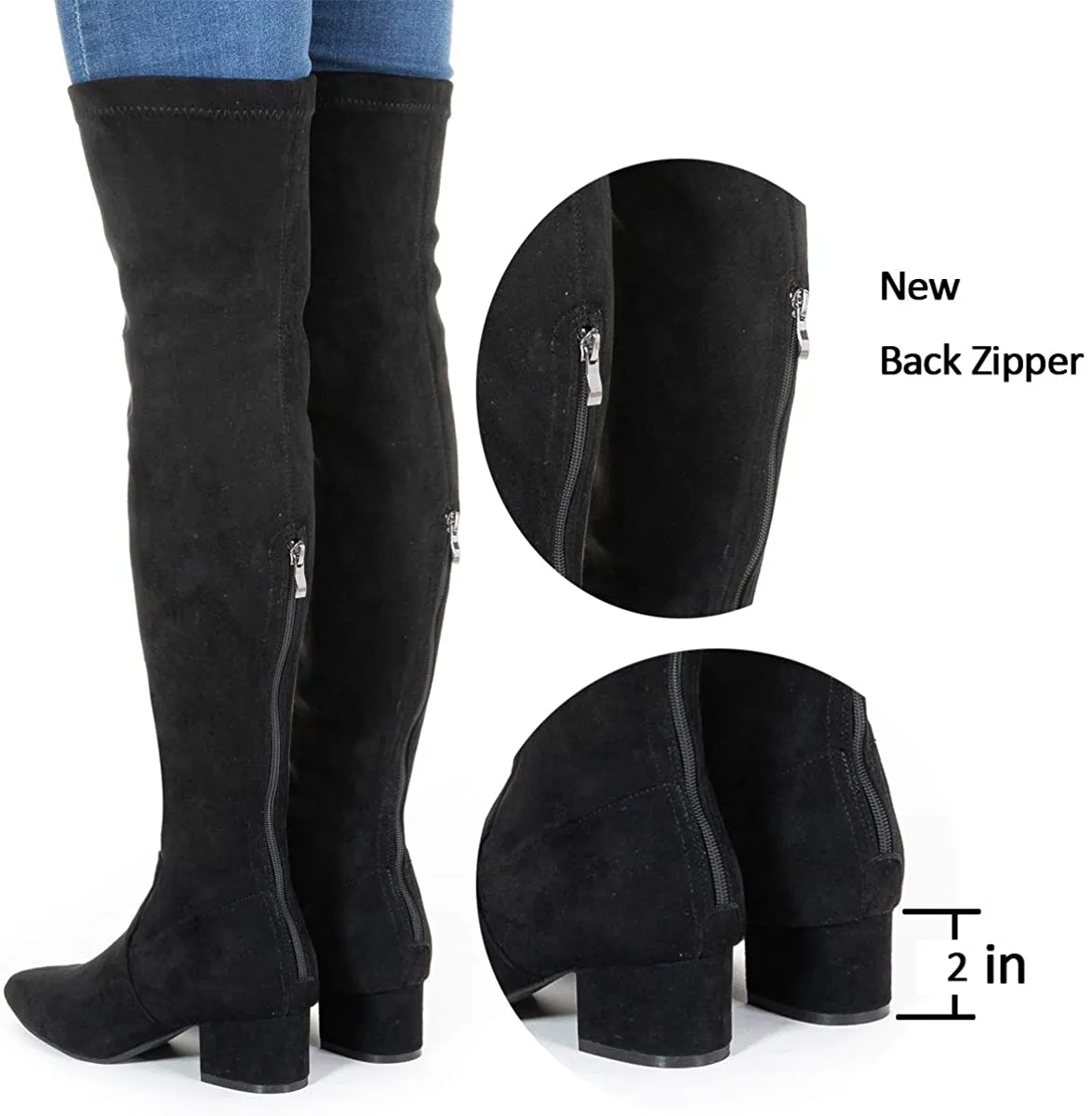 Winter Red Suede Over Knee Chunky Heel Boots