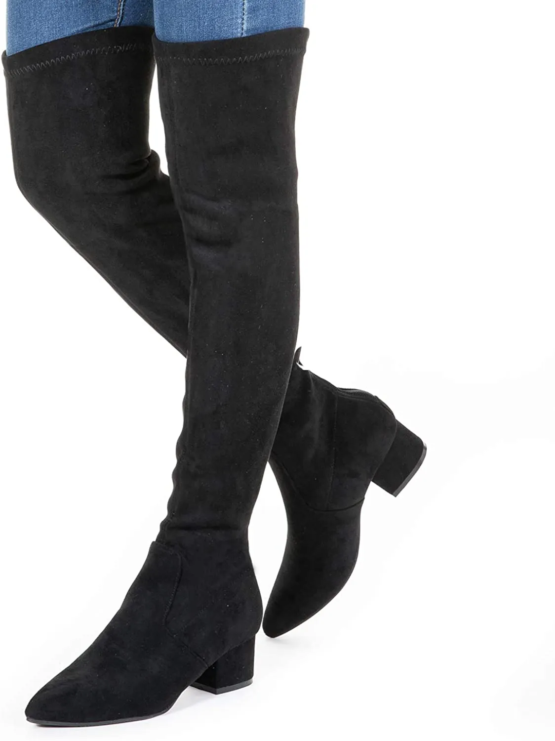 Winter Red Suede Over Knee Chunky Heel Boots