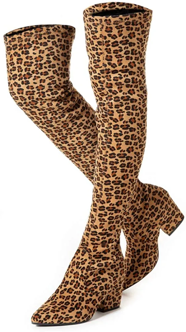 Winter Red Suede Over Knee Chunky Heel Boots