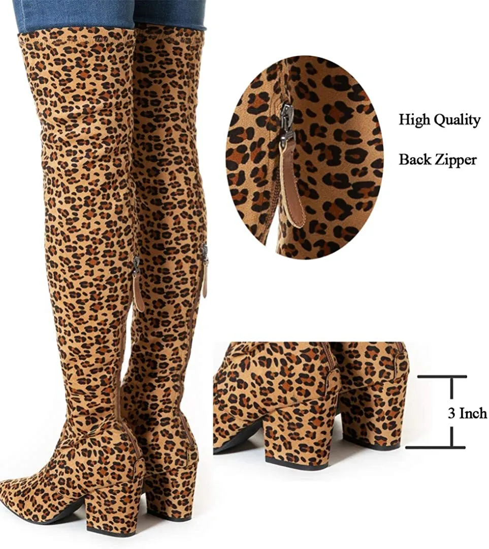 Winter Red Suede Over Knee Chunky Heel Boots