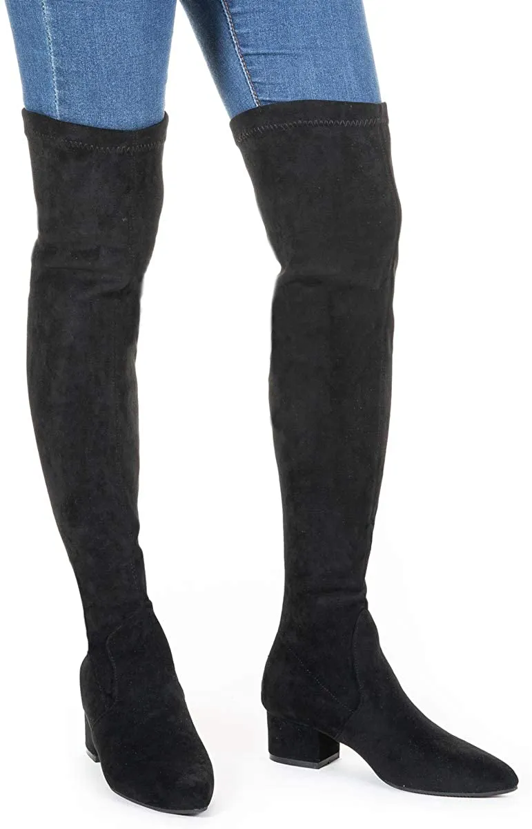 Winter Red Suede Over Knee Chunky Heel Boots