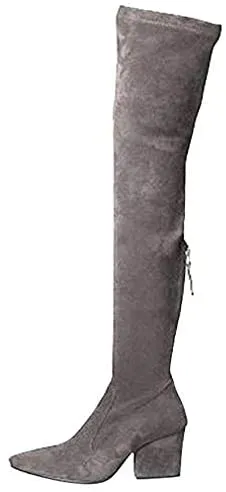 Winter Red Suede Over Knee Chunky Heel Boots